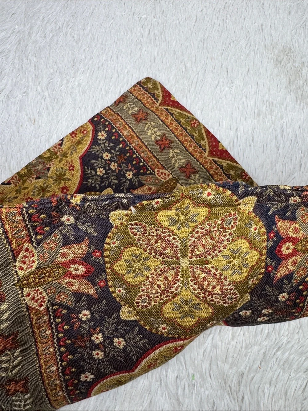 Vintage tan red boho cottagecore printed tapestry brocade handmade pillow cover